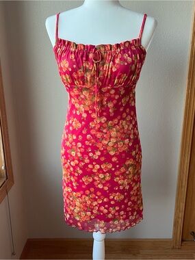 Vintage Xhilaration Y2K Dress Women’s S Dainty Orange Floral Pink Babydoll Mini